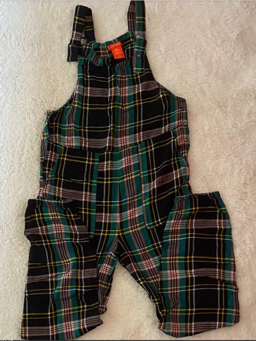 Joe Fresh Girls Plaid Overalls Green Pink Tartan Kids Large 10-12